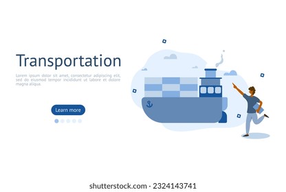 transportation illustration set. characters look to transport large amounts of goods using ships. large transport concept. vector illustration.