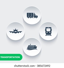 Transportation Industry Icons, Cargo Train Vector, Air Transport, Cargo Ship, Maritime Transport, Truck Icon