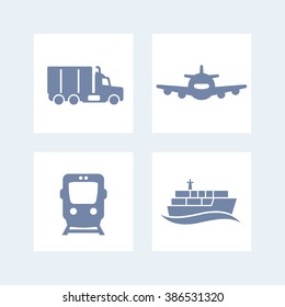 transportation industry icons, cargo train vector, air transport, cargo ship, maritime transport, cargo truck icon, transportation 