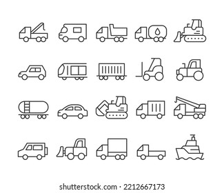 Transportation and Industry - Line Icons - Editable Stroke