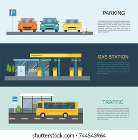 Transportation info graphics.Gas filling station. Energy.  Vector flat illustration	
