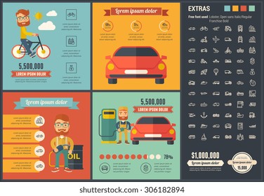 Transportation infographic template and elements. Infographic  template includes illustrations of hipster men and huge awesome set of thin line icons. Modern minimal flat vector infographic design