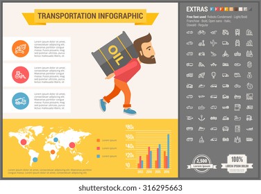 Transportation infographic template and elements. The template includes illustrations of hipster men and huge awesome set of thin line icons. Modern minimalistic flat vector design.