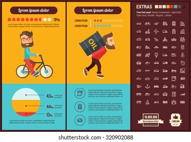 Transportation infographic template and elements. The template includes illustrations of hipster men and huge awesome set of thin line icons. Modern minimalistic flat vector design.