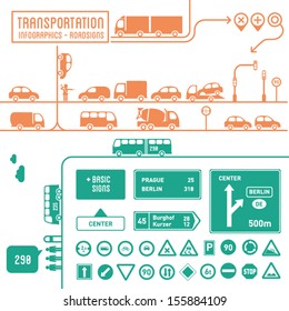 Transportation infographics with basic roadsigns - graphic elements set