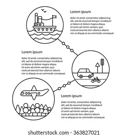 Transportation infographics elements. Vacations travel infographics design elements set. Vector illustration