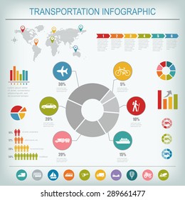 Transportation infographics elements. World travel map and information graphics. Set elements of infographics.