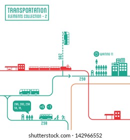 Transportation infographics - graphic elements collection 2, bus routes & train station