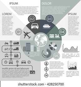 Transportation Infographics illustrations vehicles. Data collection and visualization of information about the vehicle traffic. Set elements of infographics.