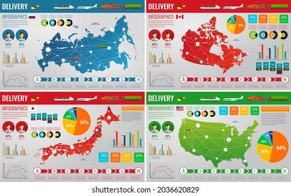 Transportation inforgraphic maps collection with charts, graphics and vehicles. Vector