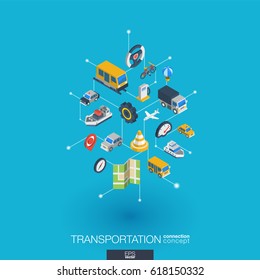 Transportation integrated 3d web icons. Digital network isometric interact concept. Connected graphic design dot and line system. Abstract background for traffic, navigation service. Vector Infograph