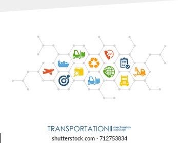 Transportation integrated interact concept. Connected graphic design dot and line system. Abstract background for traffic, navigation service. Vector Infograph