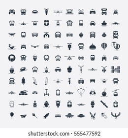 transportation isolated front 100 icons set on white background