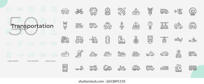 Transportation Line Editable Icons set. Vector illustration in modern thin line style of Transportation icons: transportation, vehicle, public, etc