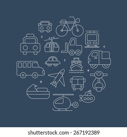 transportation line icon circle set