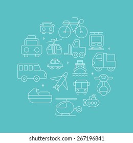 transportation line icon circle set