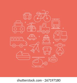 transportation line icon circle set