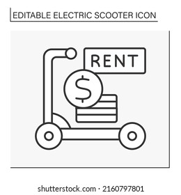  Transportation line icon. Scooter for rent. Fast movement transport. Electric scooter concept. Isolated vector illustration. Editable stroke