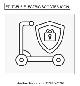  Transportation line icon. Security. Protective shield. Fast movement transport. Electric scooter concept. Isolated vector illustration. Editable stroke