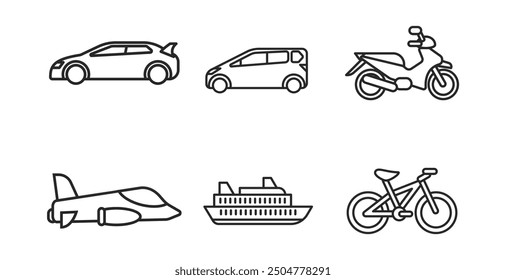 Transportation line icon set isolated on white background Vector	