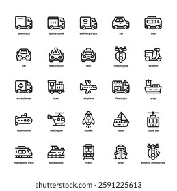Transportation Line Icon Set, Line Vector Icon 