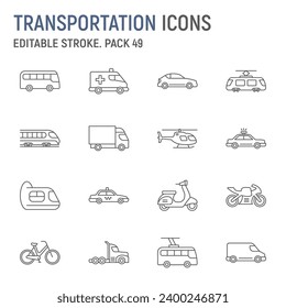 Transportation line icon set, vehicle collection, vector graphics, logo illustrations, transport vector icons, vehicle signs, outline pictograms, editable stroke
