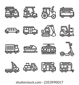 transportation line icon vector set
