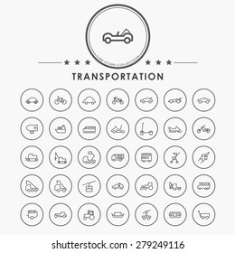 transportation line icons with circle button
