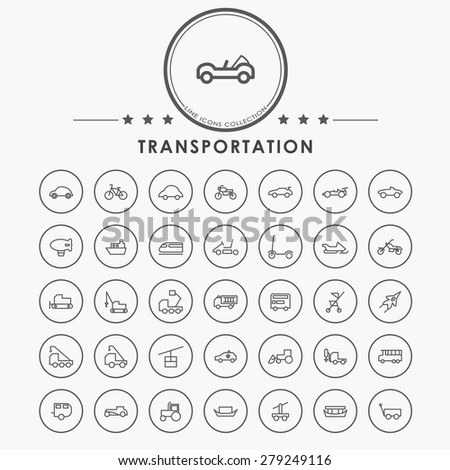 transportation line icons with circle button