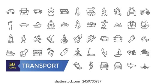 Iconos de línea de Transporte. Iconos de línea de Vector relacionados con la logística.