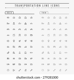 transportation line icons on bold and thin line concept vector