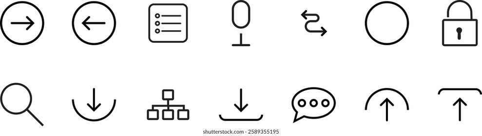 Transportation line icons set, Outlined Material Design Icons. Circle arrow icon set app and website Icon
