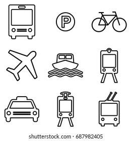 Transportation line icons set.  Public transport signs in linear style. Vector symbols