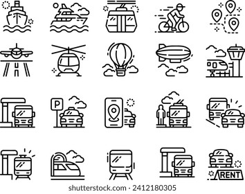Diseño vectorial de iconos de línea de transporte