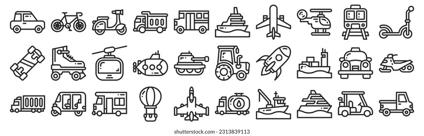 transportation line style icon set, vector icon can be used for mobile, ui, web