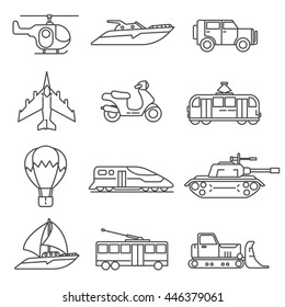 transportation linear icons set. 