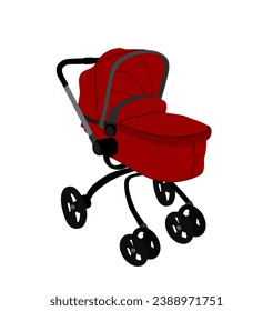 Transportation Little baby in pram vector illustration isolated on white background. New born baby in carriage. Toddler cart. Child in baby stroller, trolley. happy family with newborn son or daughter