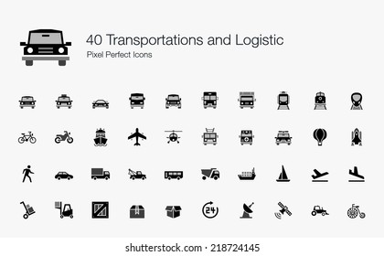 Transportation and Logistic Pixel Perfect Icons