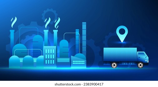 Transportation and logistics business technology Container truck is picking up goods from the factory. By using technology to help manage transportation and also using artificial intelligence.