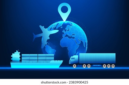 Transportation and logistics business technology Worldwide shipping By using technology and artificial intelligence to tell the location and help manage the transportation system efficiently.