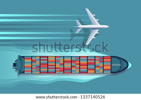 Transportation logistics container ship and plane.