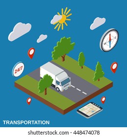Transportation, logistics, delivery flat isometric vector concept