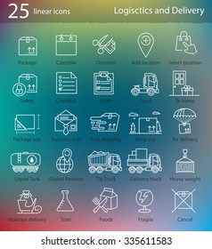 Transportation, logistics and delivery linear style icons set 