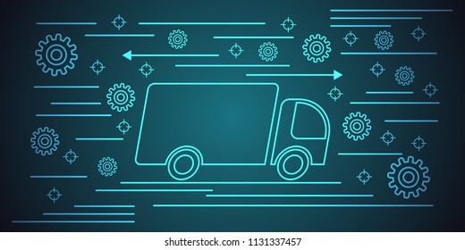 Transportation, logistics, delivery thin line art style vector web banner 