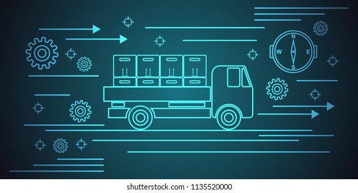 Transportation, logistics, delivery thin line art style vector concept illustration