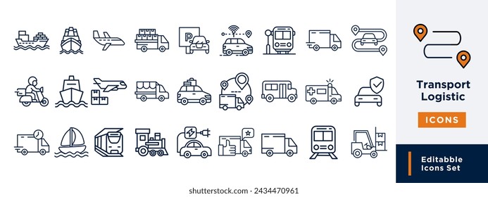 transportation and logistics. icons pixel perfect, editable, vector icons