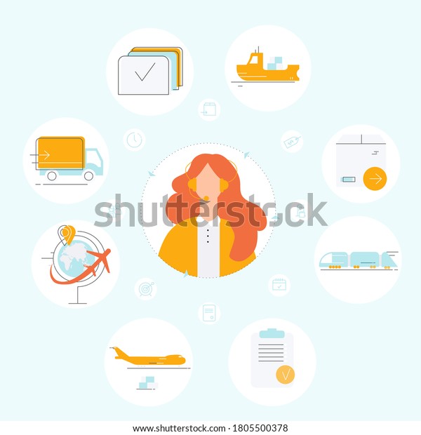 Transportation and logistics illustration\
set. Fast delivery concept icon flat design. Shipping service,\
global transportation, logistic, delivery services. Truck\
transporting box. Vector\
illustration