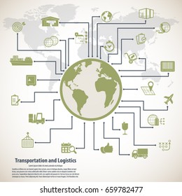 Transportation and logistics infographic elements and editable vector icons for video, mobile apps, Web sites and print projects.EPS 10vector.