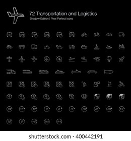 Transportation and Logistics Pixel Perfect Icons (line style) Shadow Edition