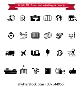 Transportation, logistics and shipping icon set